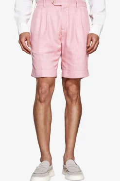 Bermuda misto lino con pinces rosa
