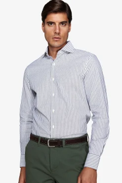 Camicia a righe operata verde