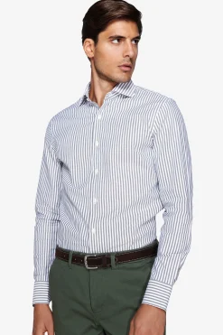 Camicia a righe operata verde