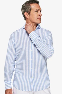 Camicia misto lino a righe celeste
