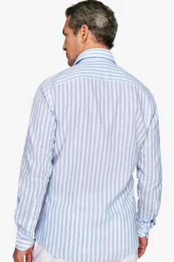 Camicia misto lino a righe celeste