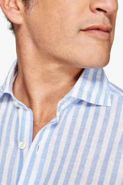 Camicia misto lino a righe celeste