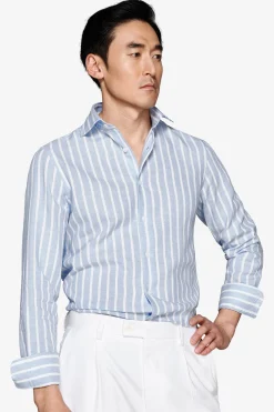 Camicia misto lino a righe celeste