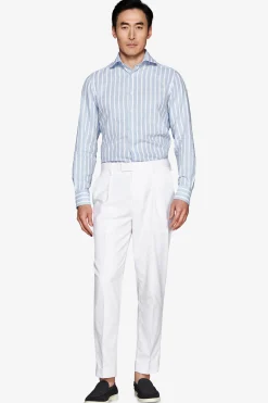 Camicia misto lino a righe celeste