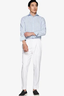 Camicia misto lino a righe celeste