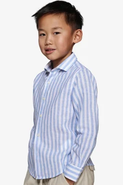 Camicia misto lino a righe celeste Kids
