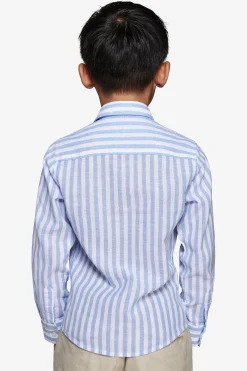 Camicia misto lino a righe celeste Kids