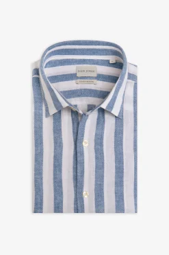 Camicia misto lino a righe royal