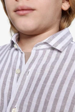 Camicia misto lino a righe tortora Kids