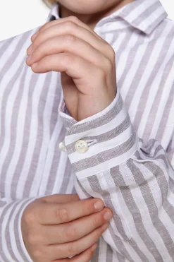Camicia misto lino a righe tortora Kids