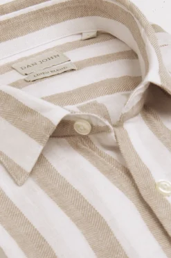 Camicia misto lino a righe tortora