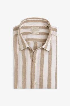 Camicia misto lino a righe tortora