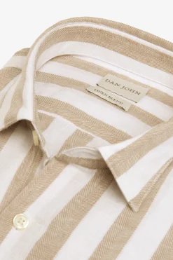 Camicia misto lino a righe tortora