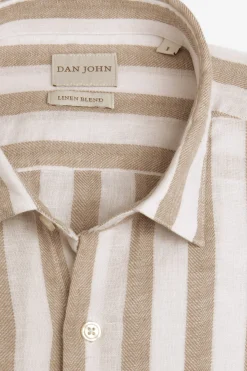 Camicia misto lino a righe tortora