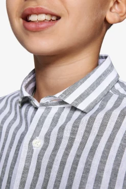 Camicia misto lino a righe verde Kids