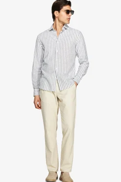 Camicia misto lino a righe verde