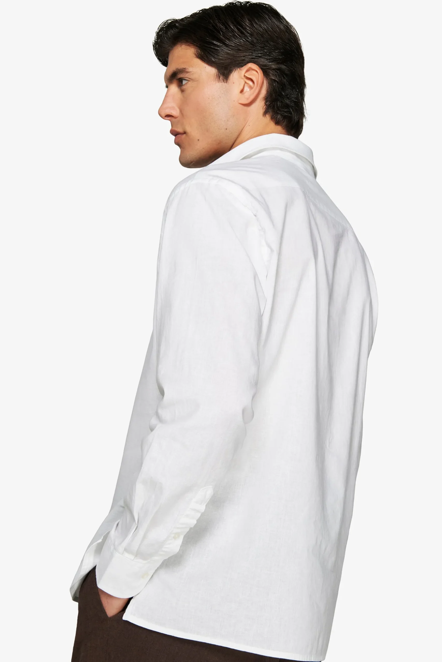 Camicia misto lino chester bianca "Volume"