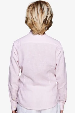 Camicia misto lino coreana a righe rosa Kids