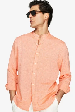 Camicia misto lino coreana arancio