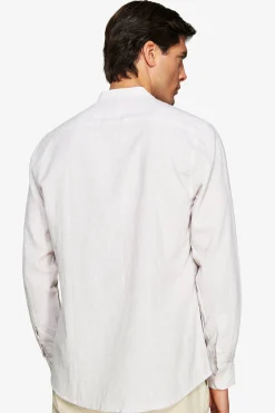 Camicia misto lino coreana a righe sabbia