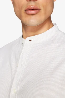 Camicia misto lino coreana a righe sabbia