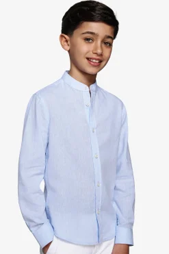Camicia misto lino coreana celeste Kids