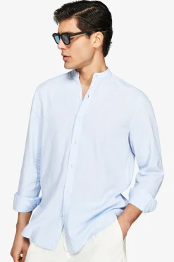 Camicia misto lino coreana celeste