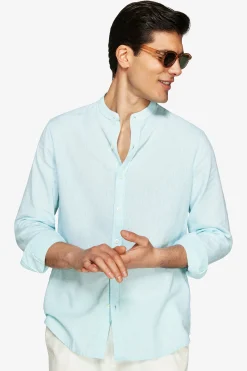 Camicia misto lino coreana menta