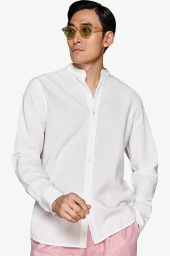 Camicia misto lino coreana panna