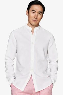 Camicia misto lino coreana panna