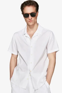 Camicia misto lino hawaiana bianca