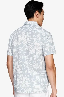 Camicia misto lino hawaiana celeste