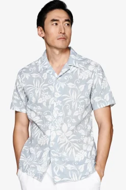 Camicia misto lino hawaiana celeste