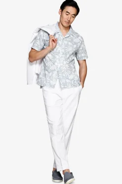 Camicia misto lino hawaiana celeste