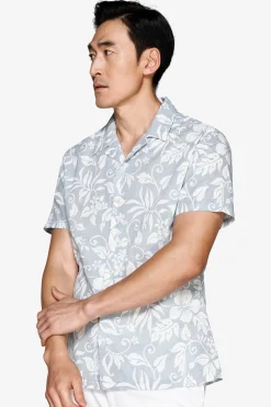 Camicia misto lino hawaiana celeste