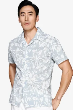 Camicia misto lino hawaiana celeste