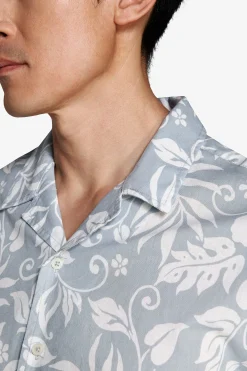 Camicia misto lino hawaiana celeste