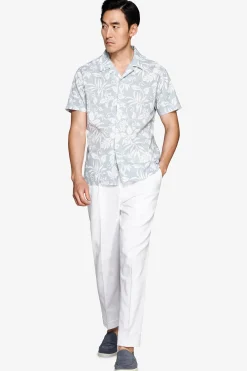 Camicia misto lino hawaiana celeste