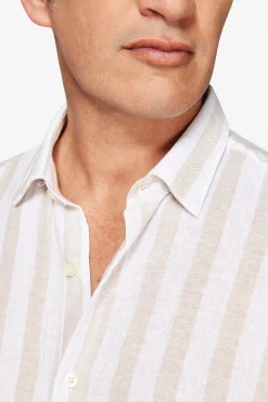 Camicia misto lino Herringbone sabbia
