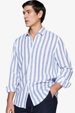 Camicia misto lino Herringbone royal