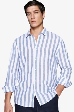 Camicia misto lino Herringbone royal