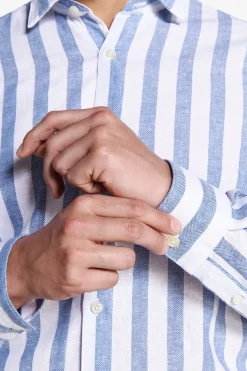 Camicia misto lino Herringbone royal