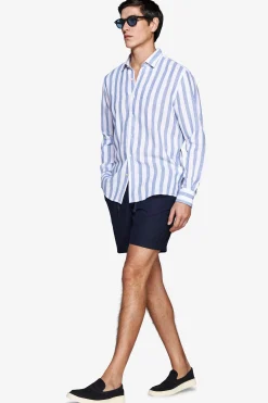 Camicia misto lino Herringbone royal