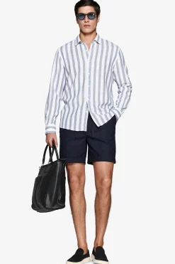 Camicia misto lino Herringbone royal