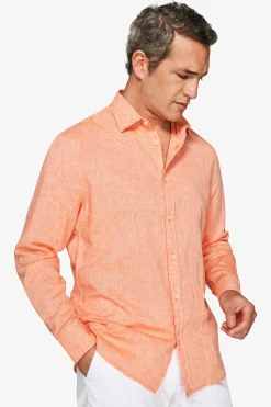 Camicia misto lino relaxed arancio
