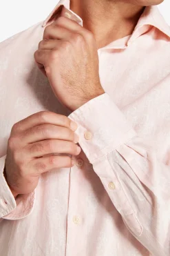 Camicia misto lino stampa fiori rosa