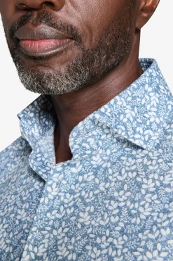 Camicia misto lino stampa fiori avion