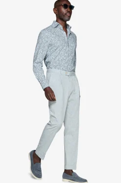 Camicia misto lino stampa fiori avion