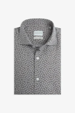 Camicia stampa fiore slim tortora