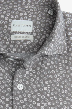 Camicia stampa fiore slim tortora